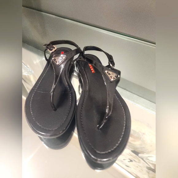 Prada Black Minimalist T-Strap Sandals - Picture 1 of 5